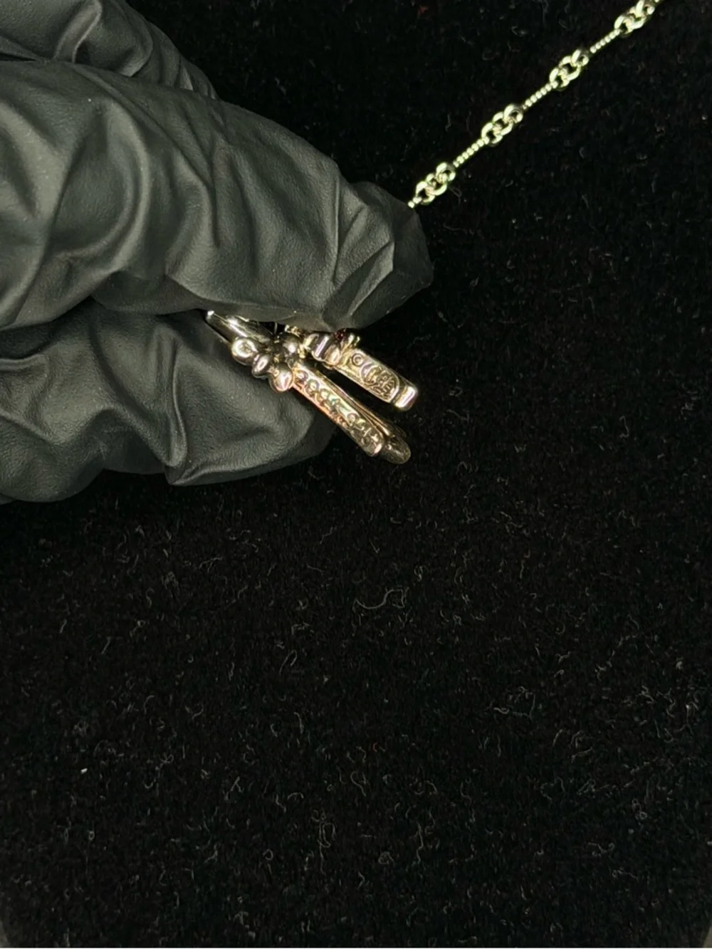 Chrome Hearts Pink Diamond Studded Double Floral Cross Unisex Necklace